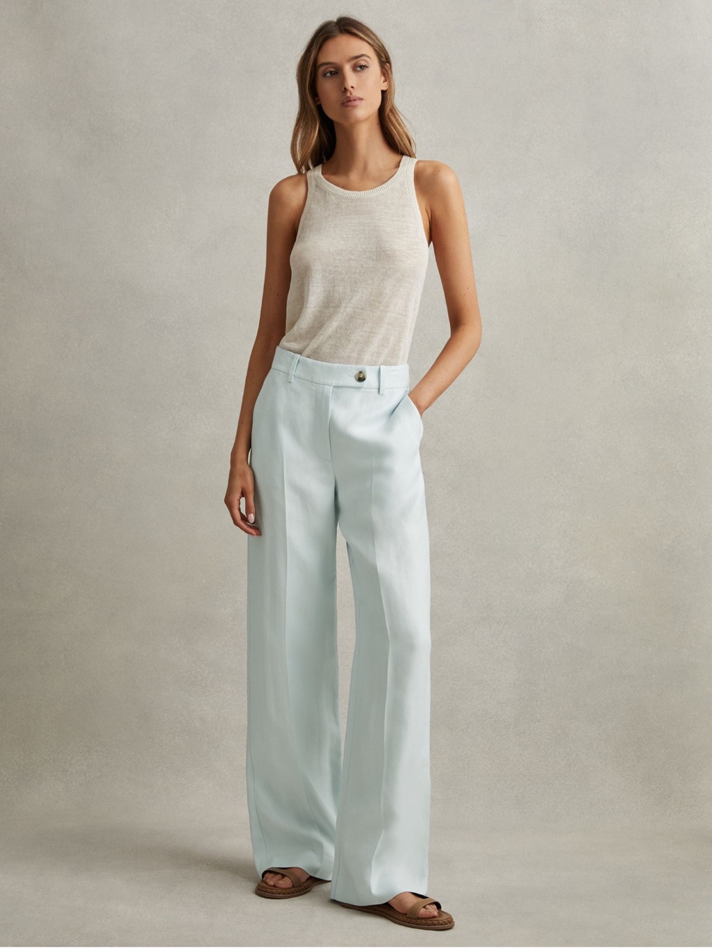 Nwt Reiss Lori Viscose-Linen Wide Leg Suit Trousers In Blue Size 12